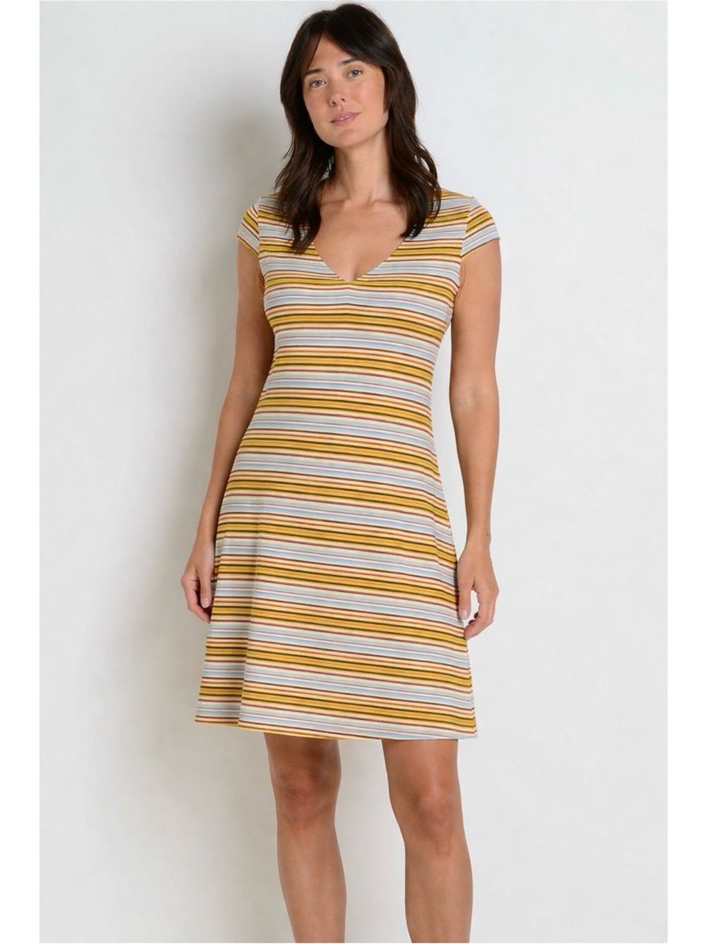 Toad&Co Rosemarie Organic Cotton Dress in North Shore Multi Stripe Sz Small